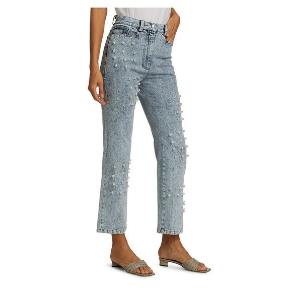 $380 SEA Pearl Embellished Jeans HIGH WAISTED STRAIGHT LEG SIZE 0 - Picture 1 of 2